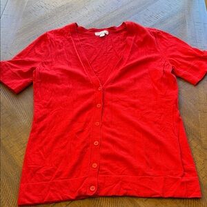 Red Short-Sleeve Button Cardigan